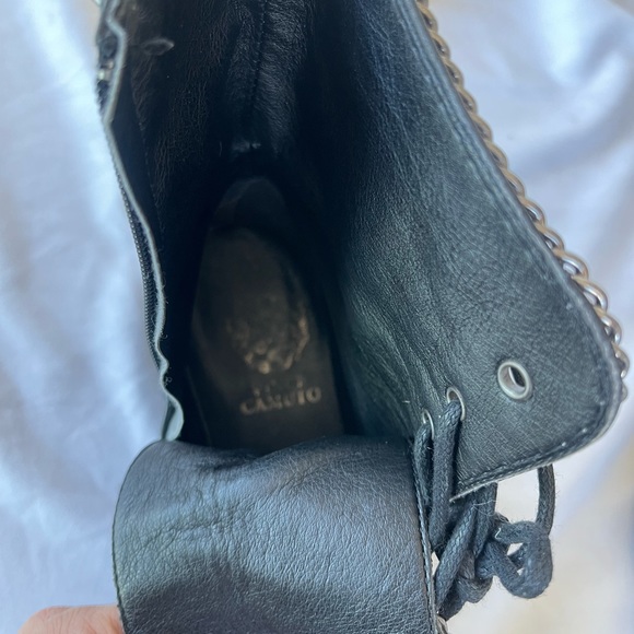 Vince Camuto Lace Up Leather Boots with Chain Details | Black - Picture 6 of 9